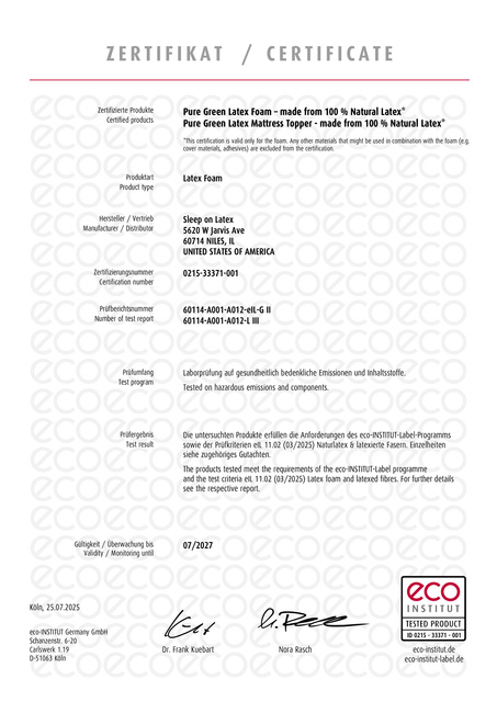 ecoInstitut Foam Certification